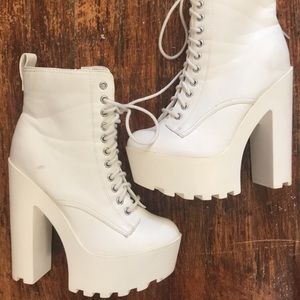 White platform lace up boots